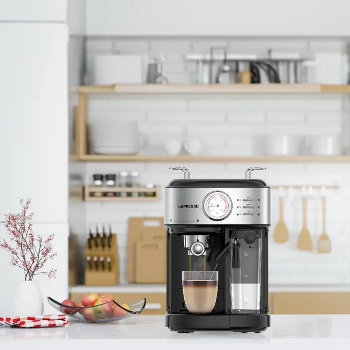 LePresso Coffee Machine 20 Bar Powerful Pressure Pump With Capsule Filter and Funnel - Black | LP20BCMCFBK |