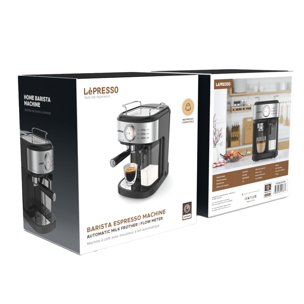 LePresso Coffee Machine 20 Bar Powerful Pressure Pump With Capsule Filter and Funnel - Black | LP20BCMCFBK |