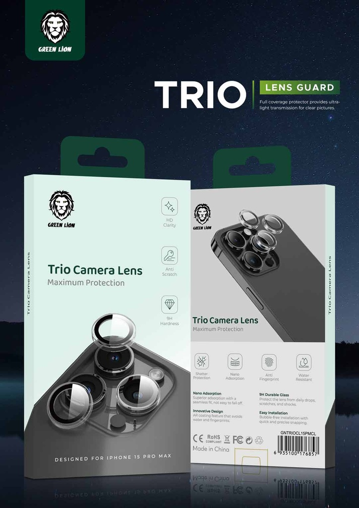 Green Lion Trio Camera lens iPhone15Pro/15Pro Max - Clear | GNTRIOCL15PMCL |