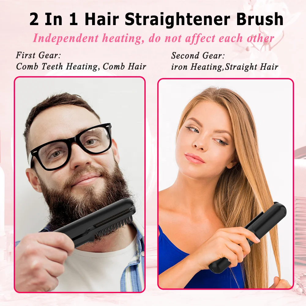Cordless Hair Straightener Brush, 2 in 1 Portable Flat Iron & Straightening Brush with Built-in 4800 mAh Battery | LH-2201 |