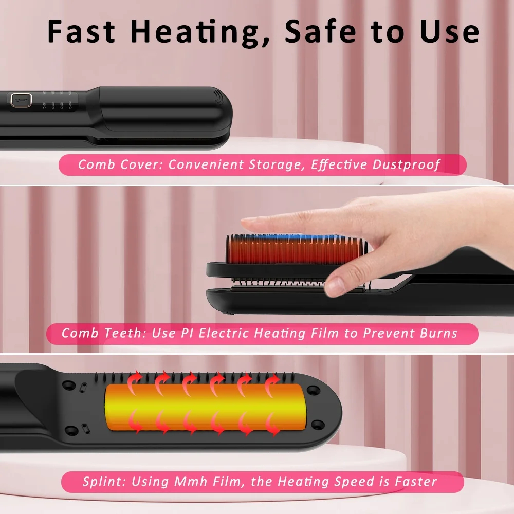 Cordless Hair Straightener Brush, 2 in 1 Portable Flat Iron & Straightening Brush with Built-in 4800 mAh Battery | LH-2201 |