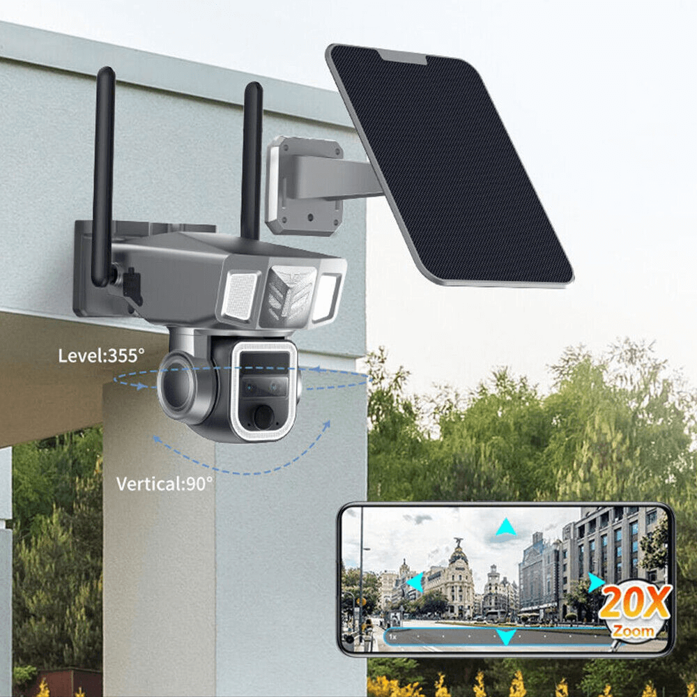 7MD Camera Solar Triple Lens Linkage Camera 10x Zoom with Dual Network (4G + WiFi) Model:7MD2430