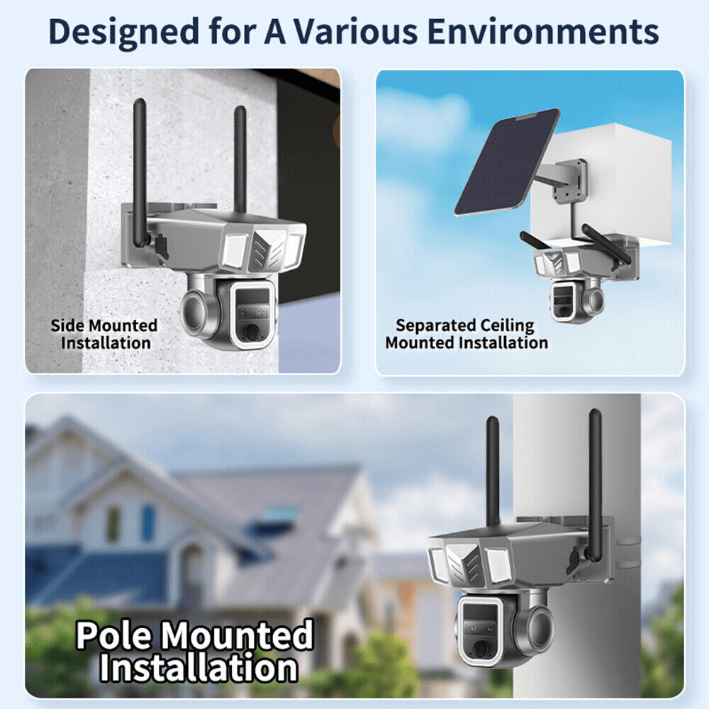 7MD Camera Solar Triple Lens Linkage Camera 10x Zoom with Dual Network (4G + WiFi) Model:7MD2430
