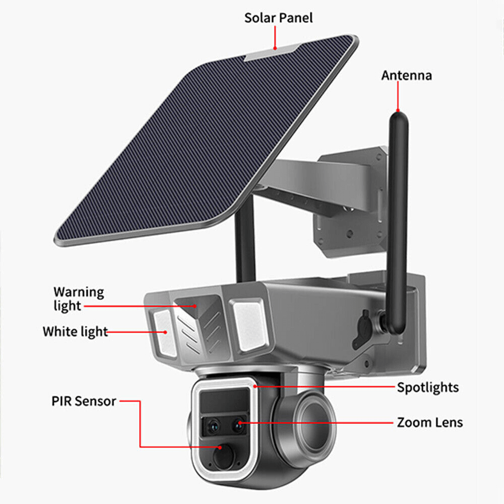 7MD Camera Solar Triple Lens Linkage Camera 10x Zoom with Dual Network (4G + WiFi) Model:7MD2430