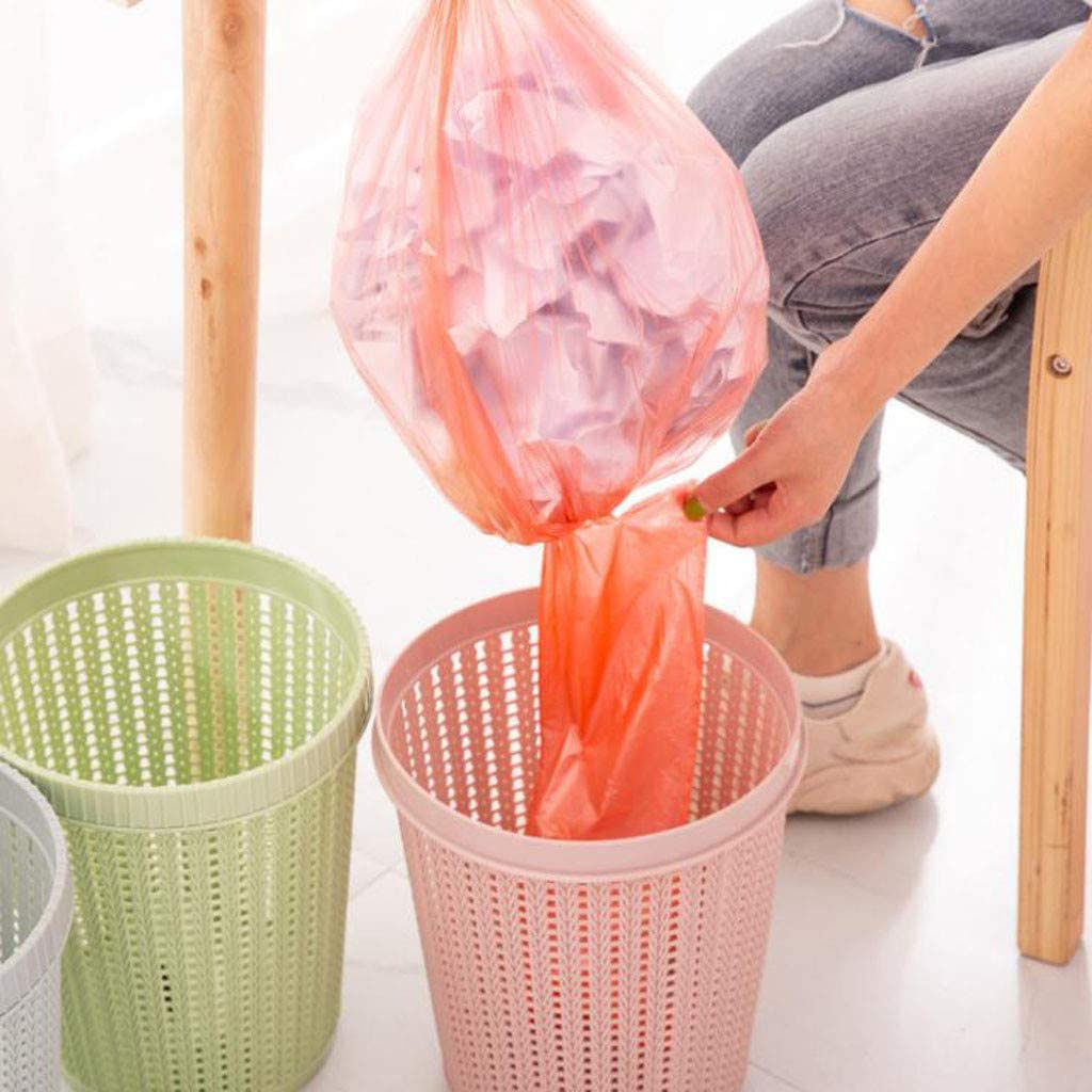 Quaanti Round Rattan Waste Basket,Dustbin Hollow Pattern Garbage Container Bin Storage Basket with Built-in Trash Bag Box, Solid Color Paper Basket Trash Can Dustbin for Bathroom,Kitchen,Office