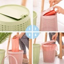 Quaanti Round Rattan Waste Basket,Dustbin Hollow Pattern Garbage Container Bin Storage Basket with Built-in Trash Bag Box, Solid Color Paper Basket Trash Can Dustbin for Bathroom,Kitchen,Office