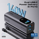 Promate 27600mAh Ultra-Compact 160W Multi-Port PD 3.1 Power Bank with TFT LCD Screen | Titan-160 |