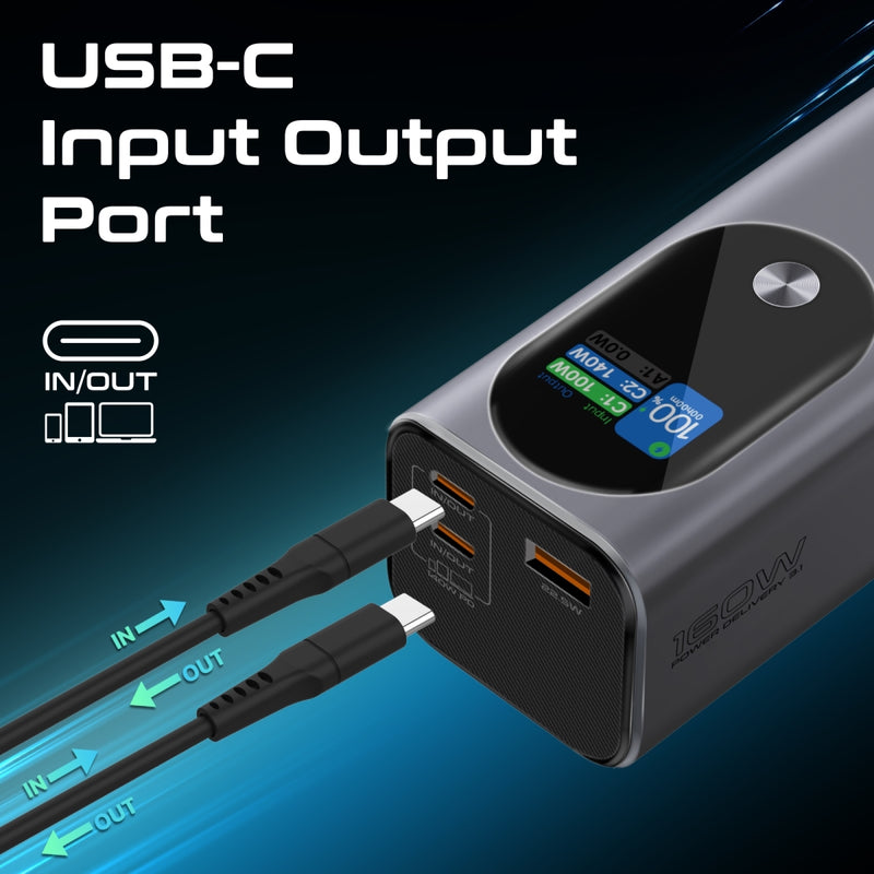 Promate 27600mAh Ultra-Compact 160W Multi-Port PD 3.1 Power Bank with TFT LCD Screen | Titan-160 |
