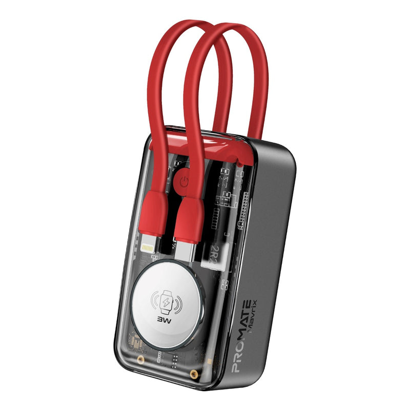 Promate 35W Transparent Smartphone and Apple Watch Charging Power Bank with USB-C & Lightning Cable | Mavrix |