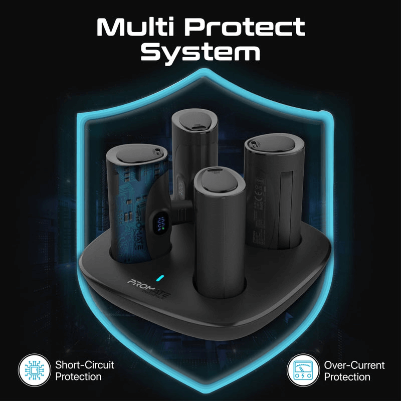 Promate Ultra-Compact 4-Piece Fast Charging Power Bank Kit with In-Built USB-C and Lightning Connectors | DeltaPack |