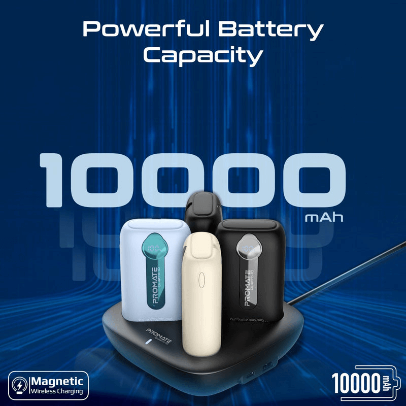 Promate 4-Piece 10000mAh Power Bank Charging Set with In-Built USB-C and Lightning Cables | Quatro-10 |
