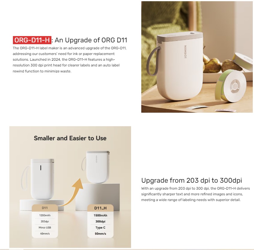 NIIMBOT D11 Series Smart Label Thermal Printer + Label Stickers