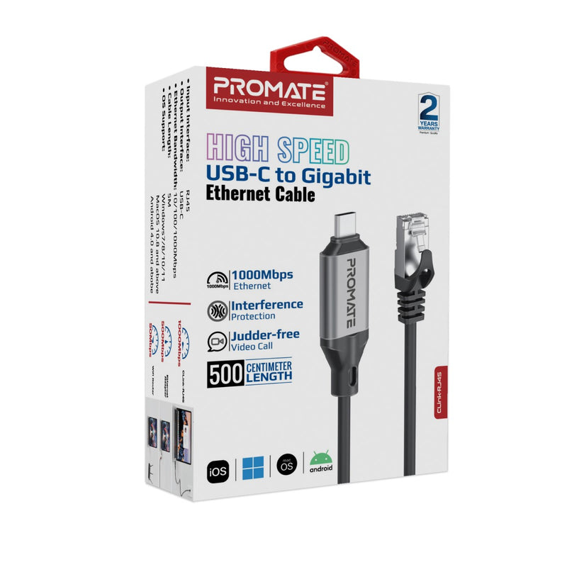 Promate High Speed USB-C Gigabit Ethernet Cable | CLink-RJ45 |