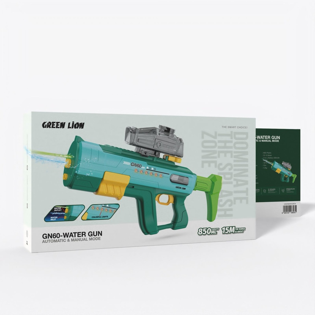 Green Lion GN60 Dual Mode Electric Water Gun With 850ml Capacity & 15m Shooting Range | GNGN60WGBGY/ GN |