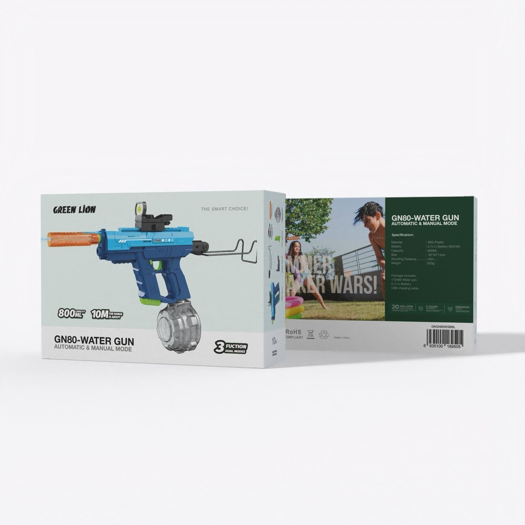 Green Lion GN80 Dual Mode Electric Water Gun With 800ml Capacity & 10m Shooting Range |GNGN80WGBGY/BL|
