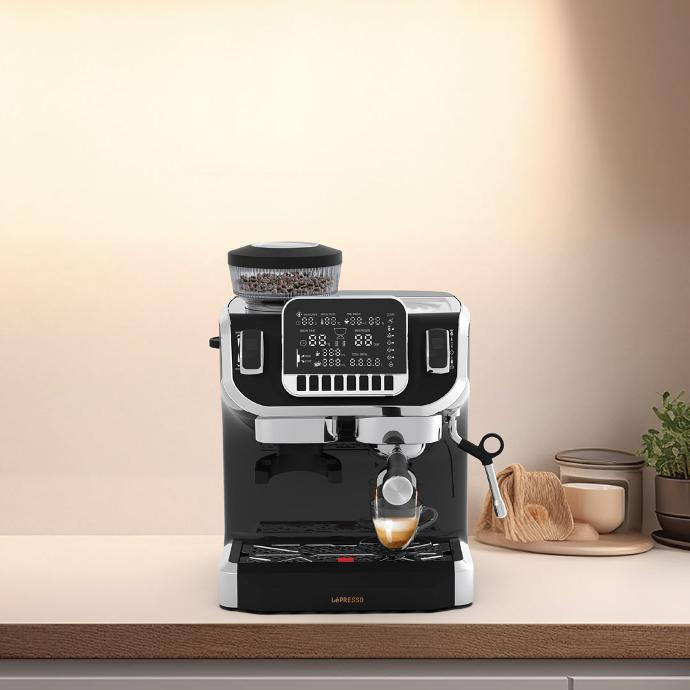 Lepresso Semi-Automatic Espresso Machine with Bean Grinder, Milk Steamer & Touch Display | LPECMLDBK |