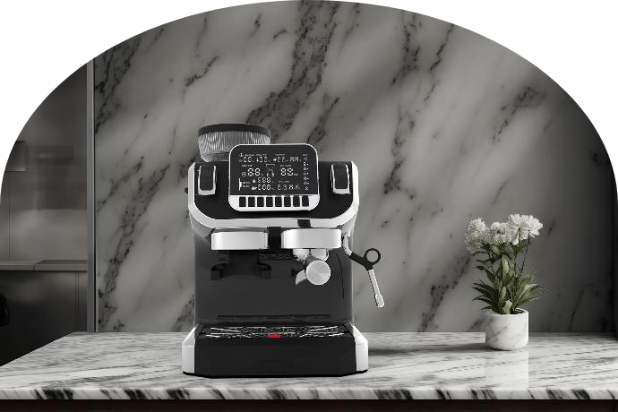 Lepresso Semi-Automatic Espresso Machine with Bean Grinder, Milk Steamer & Touch Display | LPECMLDBK |