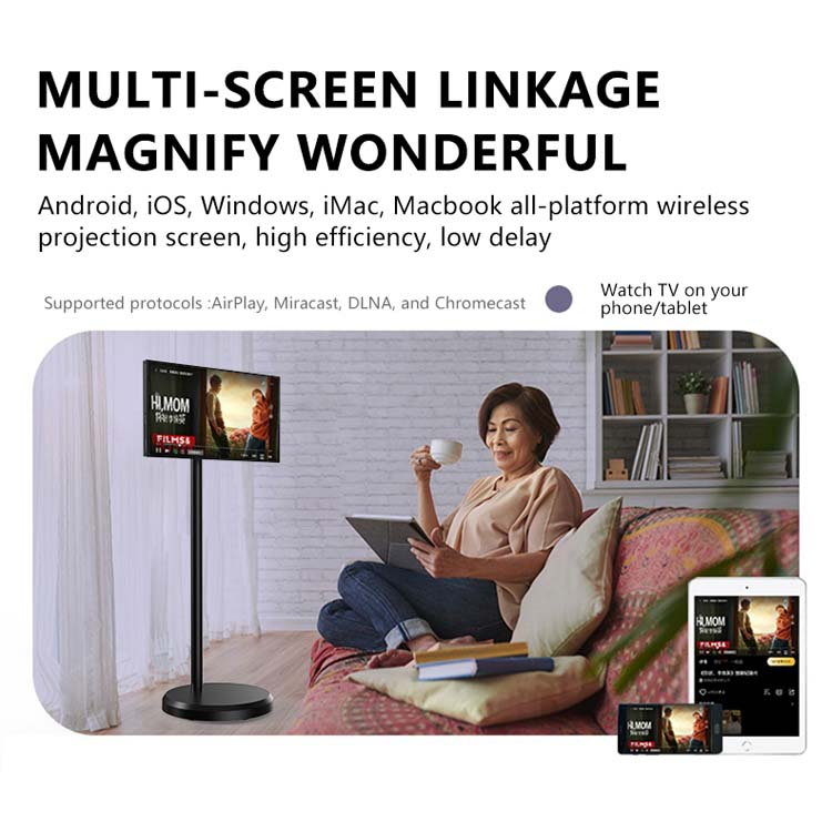 TakTik Portable 21.5 Inch Floor Standing Smart Screen, LCD Display, Touch Screen, Indoor TV, Android 12 With Remote Control | P215ZJ-WH |