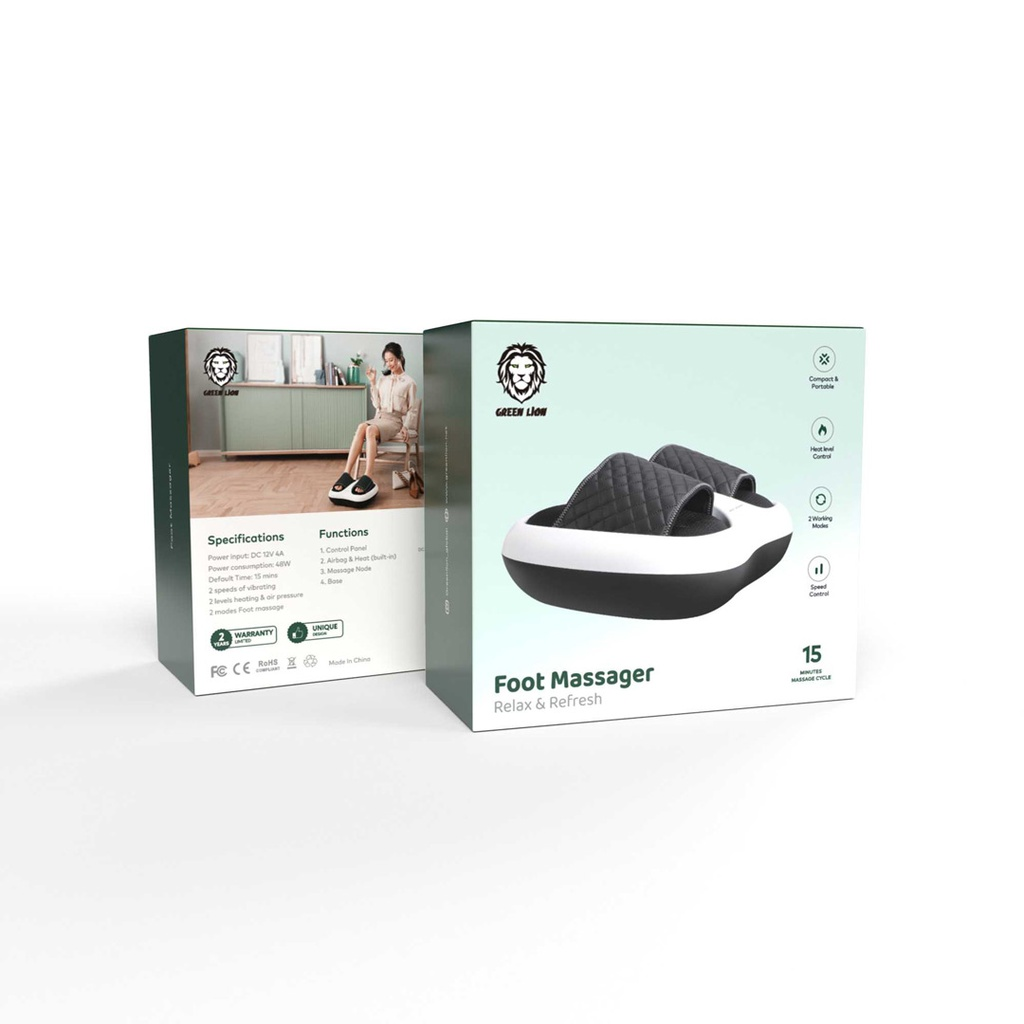Green Lion Foot Massager With Multiple Heating & Air Pressure & Vibration Levels - White | GNFOOTMGWH |