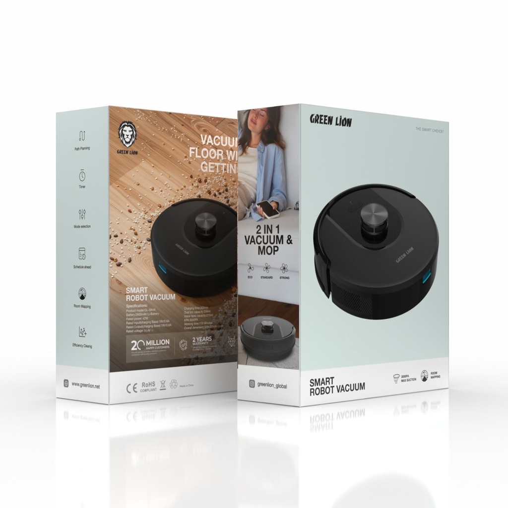 Green Lion Smart Robot Vacuum Cleaner - Black | GNSMRVACMBK |