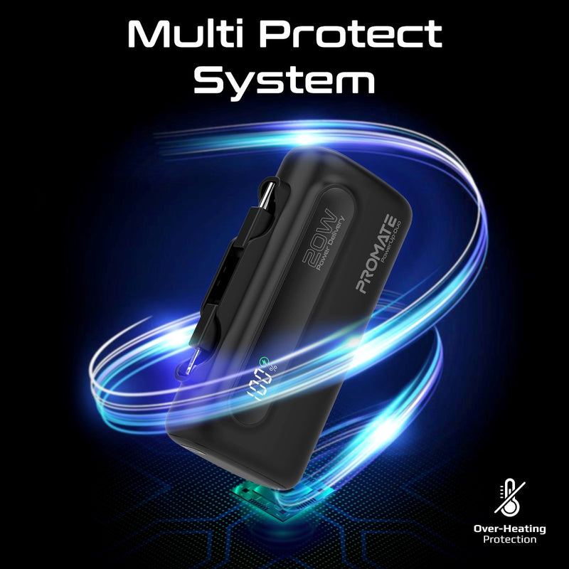 Promate Ultra-Compact Fast Charging Power Bank with Dual foldable USB-C™ & Lightning Connectors 20W, 5000mAh | PowerUp-Duo |