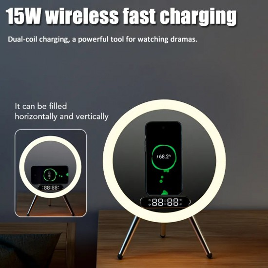 Magic Mirror Q6 With Light & 15W Wireless Charging Bluetooth Clock Q6