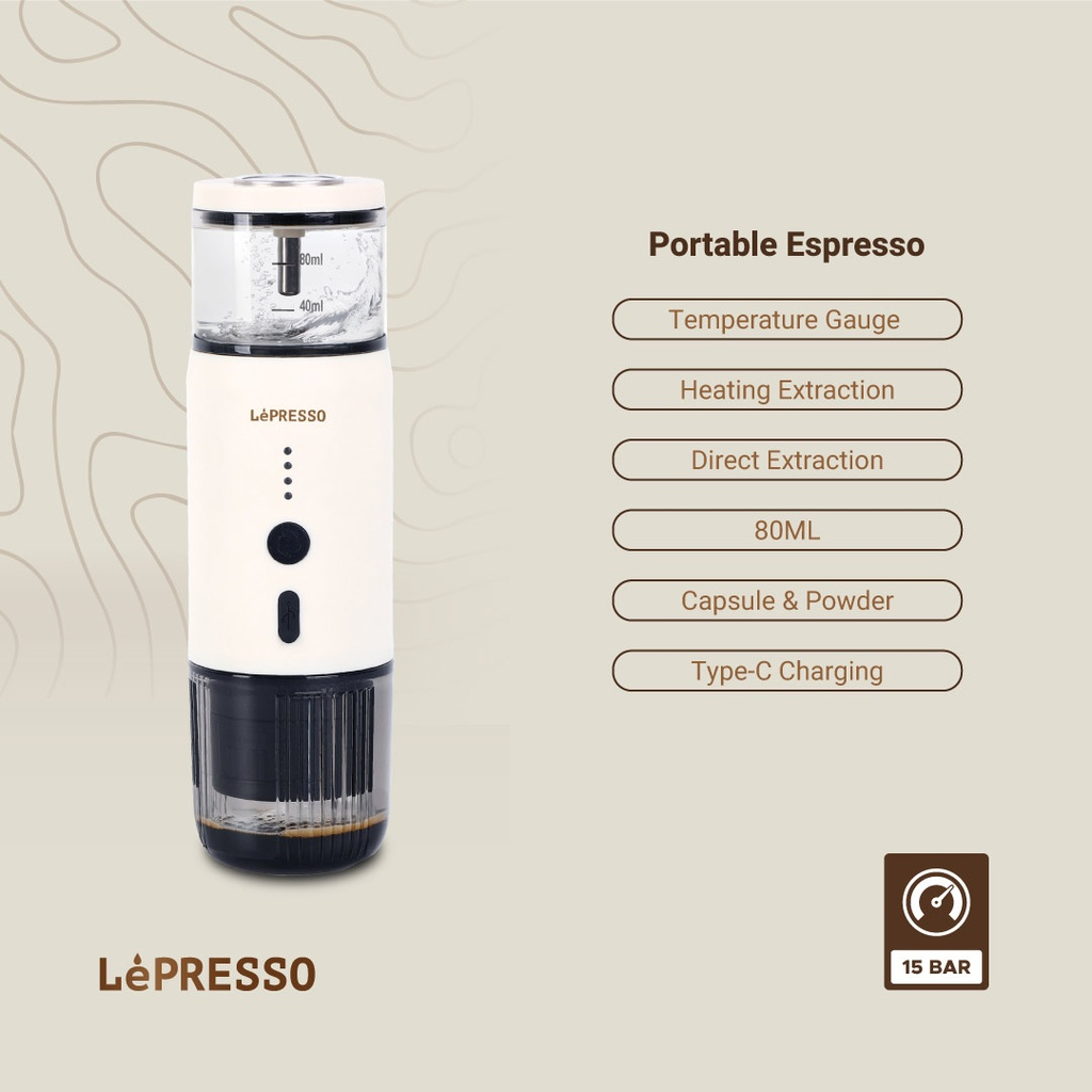 LePresso 135W 80ml Portable Espresso Machine Temperature Gauge Direct Heating & Extraction for Perfect Coffee |LP001|