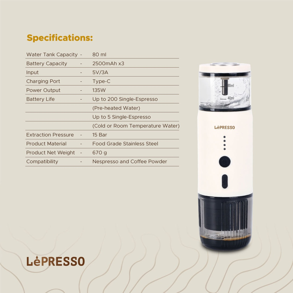 LePresso 135W 80ml Portable Espresso Machine Temperature Gauge Direct Heating & Extraction for Perfect Coffee |LP001|