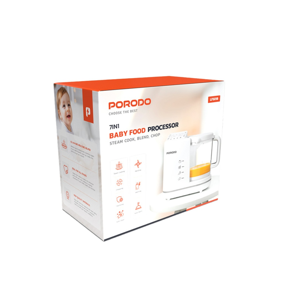 Porodo 7-in-1 Baby Food Processor: Easy Clean, Intuitive Control, Ideal for All Stages |LFS018| PD-LFS018-WH|