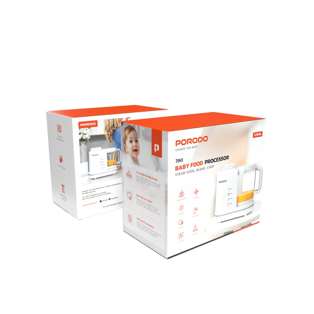 Porodo 7-in-1 Baby Food Processor: Easy Clean, Intuitive Control, Ideal for All Stages |LFS018| PD-LFS018-WH|