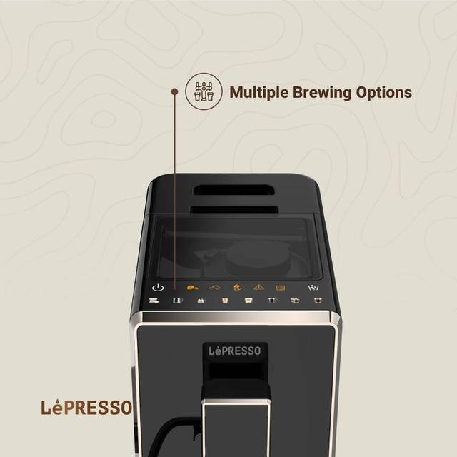 LePresso 20 Bar Automatic Espresso Machine - Adjustable Grinder, Hot Water Dispenser, Multiple Brewing Options - Black |LP003| |LPCFFM0003-BK|