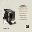 LePresso 20 Bar Automatic Espresso Machine - Adjustable Grinder, Hot Water Dispenser, Multiple Brewing Options - Black |LP003| |LPCFFM0003-BK|