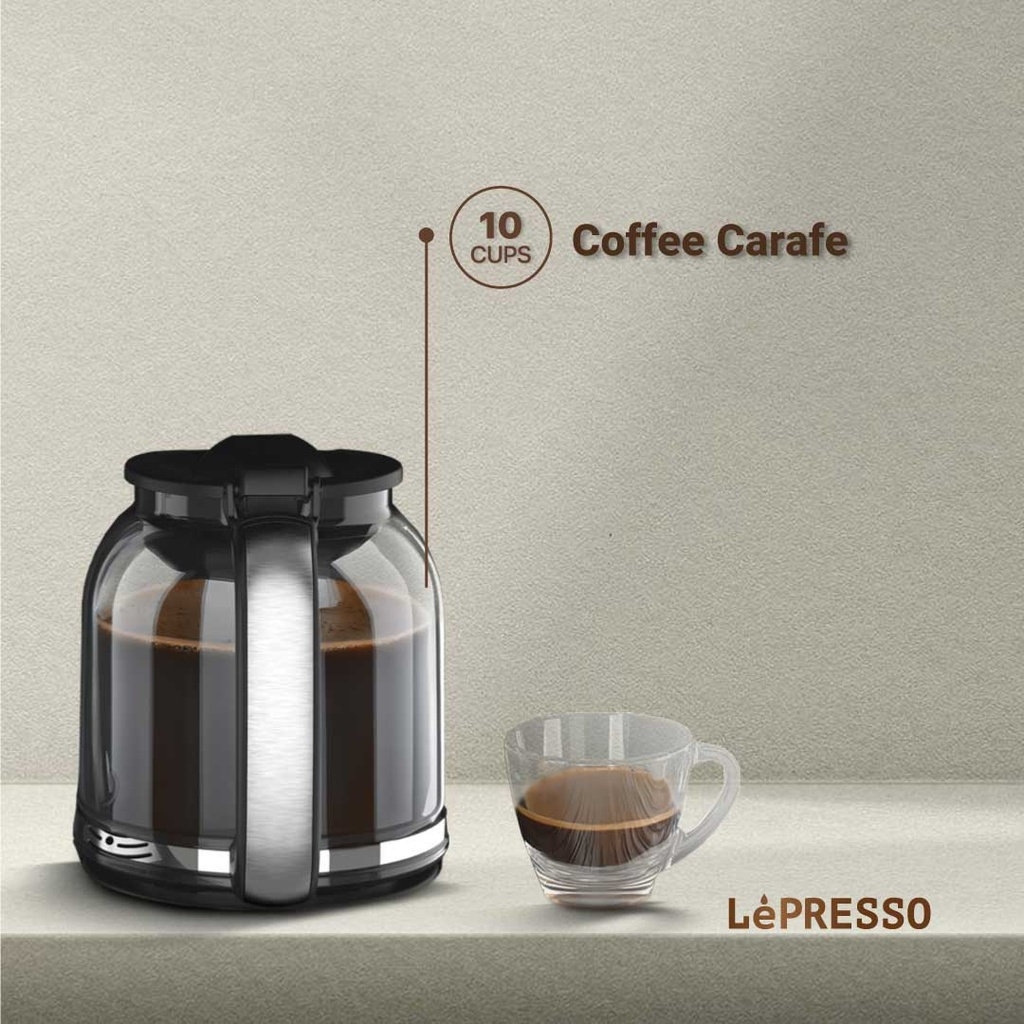 LePresso Dual Brew Espresso & Drip Coffee Machine 20 Bar Pressure, Milk Steamer, Adjustable Temperature, Programmable, Nespresso Compatible - Black |LP002||LPCFFM0002-BK|