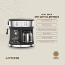 LePresso Dual Brew Espresso & Drip Coffee Machine 20 Bar Pressure, Milk Steamer, Adjustable Temperature, Programmable, Nespresso Compatible - Black |LP002||LPCFFM0002-BK|