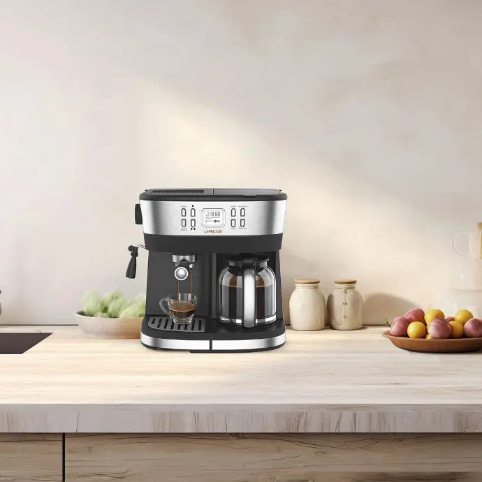 LePresso Dual Brew Espresso & Drip Coffee Machine 20 Bar Pressure, Milk Steamer, Adjustable Temperature, Programmable, Nespresso Compatible - Black |LP002||LPCFFM0002-BK|