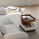 Stylish Movable Solid Wood Coffee Table with Wheels & Lift Top Multifunctional Space-Saving Design Side Table for Living Room |CJ08|