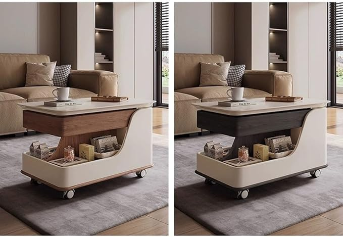 Stylish Movable Solid Wood Coffee Table with Wheels & Lift Top Multifunctional Space-Saving Design Side Table for Living Room |CJ08|