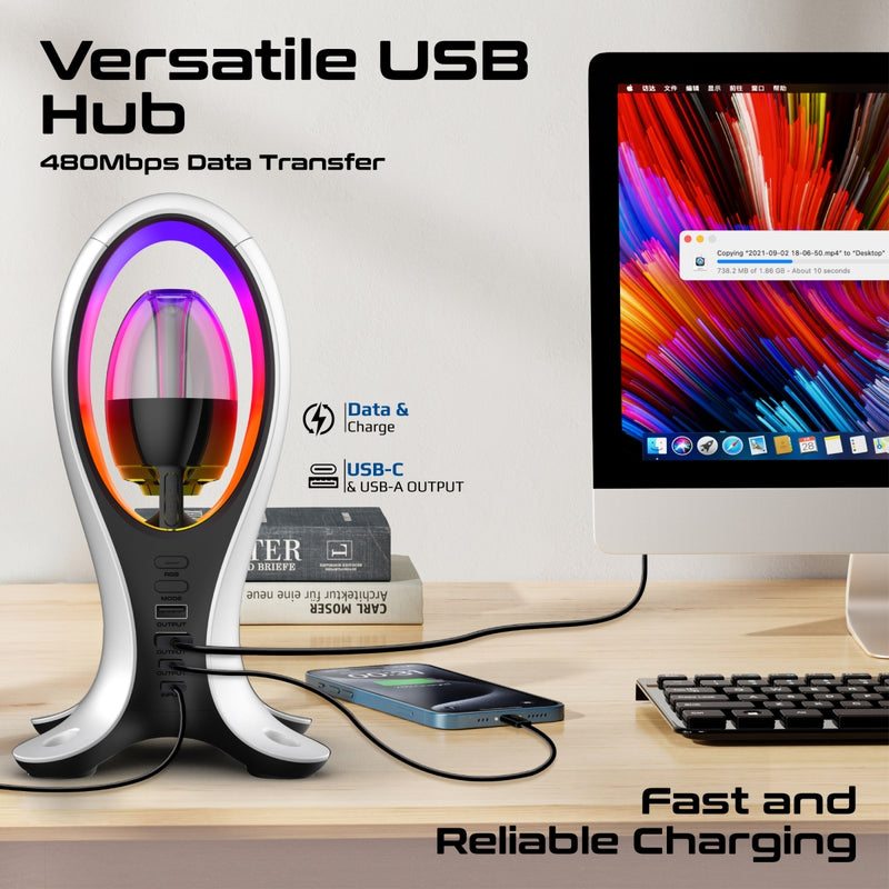 Promate Dynamic High Fidelity Dual Mode RGB Speaker with 4 in 1 Multifunctional Headphone Stand & USB Hub |Alpha-X|