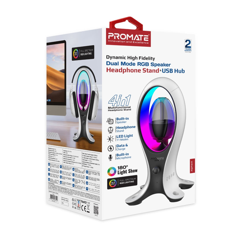 Promate Dynamic High Fidelity Dual Mode RGB Speaker with 4 in 1 Multifunctional Headphone Stand & USB Hub |Alpha-X|