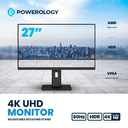 Powerology 27" 4K UHD Office Monitor Adjustable Rotating Stand RGB Light HDR Enhanced Contrast AMD FreeSync Black |P4KOM27BK|