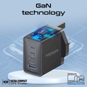 Promate Next-Gen GaNFast 67W Multi-Device Quick Charger 3.0 with Fast Charging & Safety Features |GaNPort4-67PD|