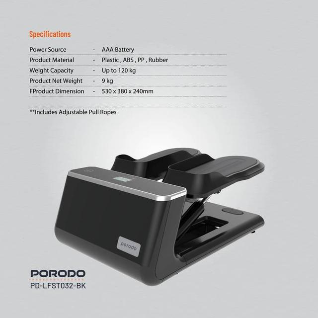Porodo Lifestyle Mini Stepper Machine Full-Body Workout with Ropes 120Kg Capacity Digital Display |PD-LFST032-BK|