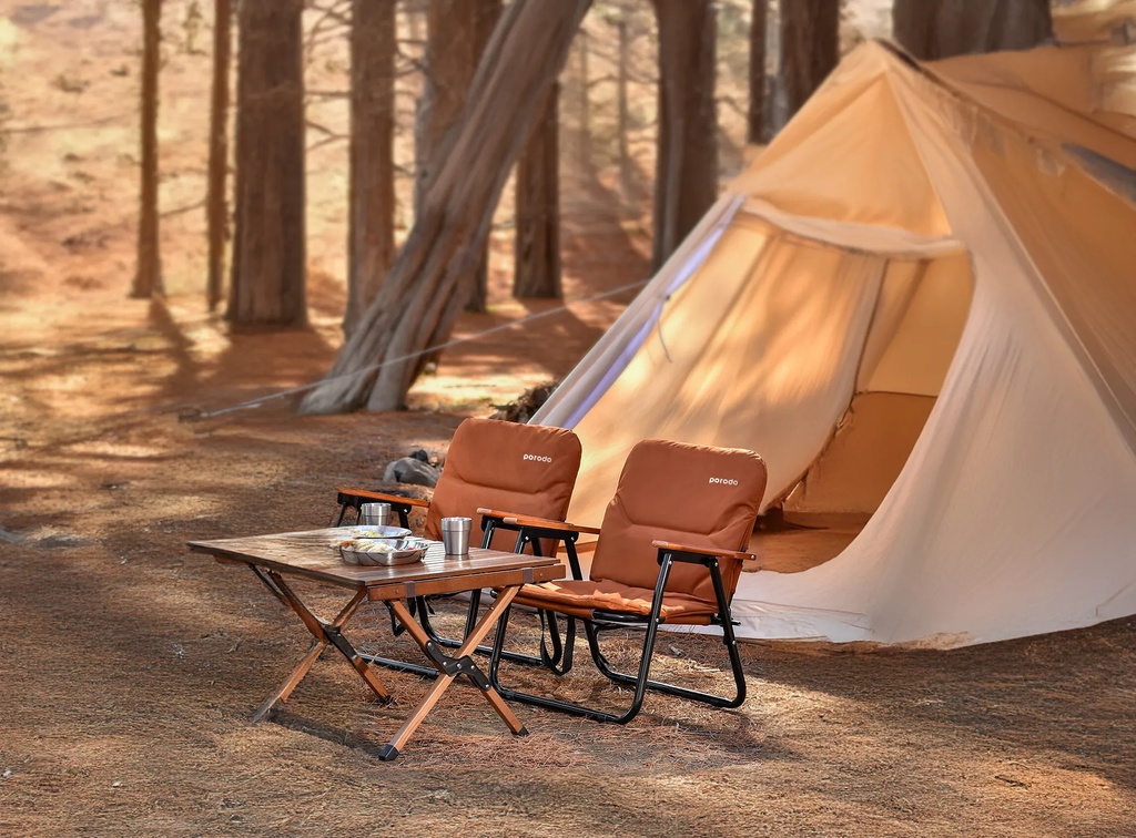Porodo Lifestyle Outdoor Folding Cushioned Chair Portable Sturdy and Reliable for Camping- Brown |PD-LFST007-BR|