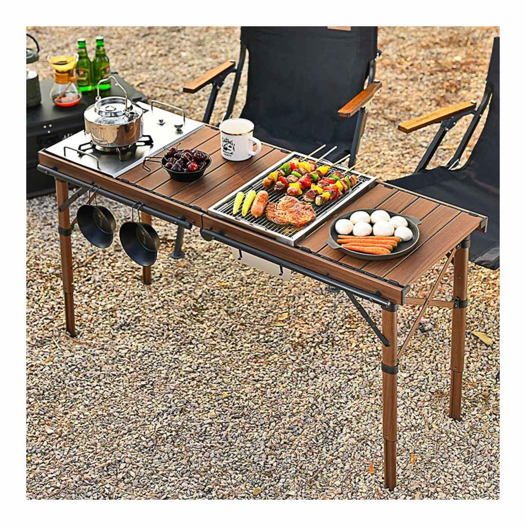 Porodo Lifestyle Portable Grill and Gas Stove Station, Camping Table with Stove and Mesh |PD-LFST005-BR|