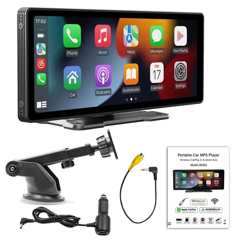 Portable Car Media Player 10.26-Inch HD Display Seamless Wireless Connectivity & Entertainment On-the-Go for Apple and Android