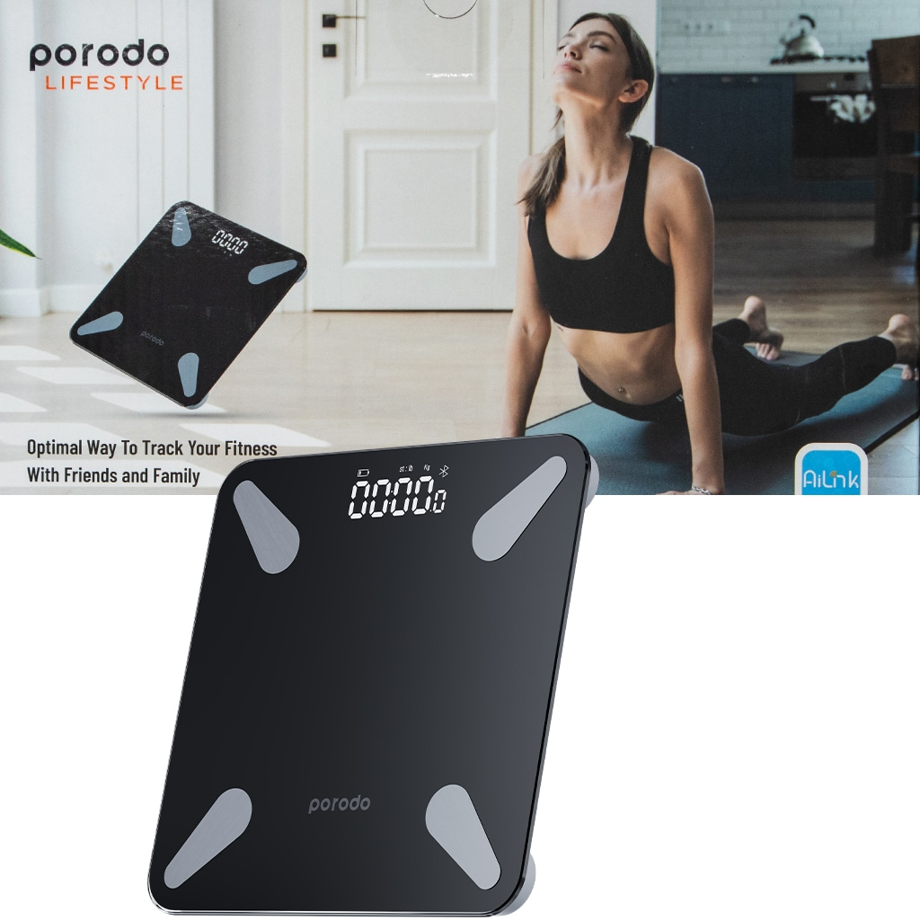 Porodo Lifestyle Bluetooth Smart Body Scale Track Your Fitness with Precision |PD-LSBSC-BK/WH|