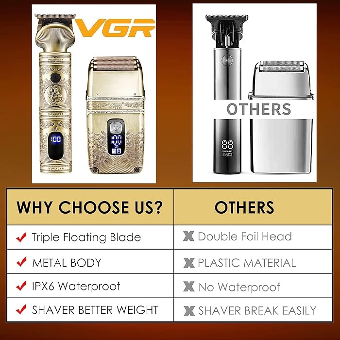 VGR 2 in 1 Professional Hair Trimmer and Shaver Set Waterproof Cordless Electric Razor & Beard Trimmer for Men |V-649|