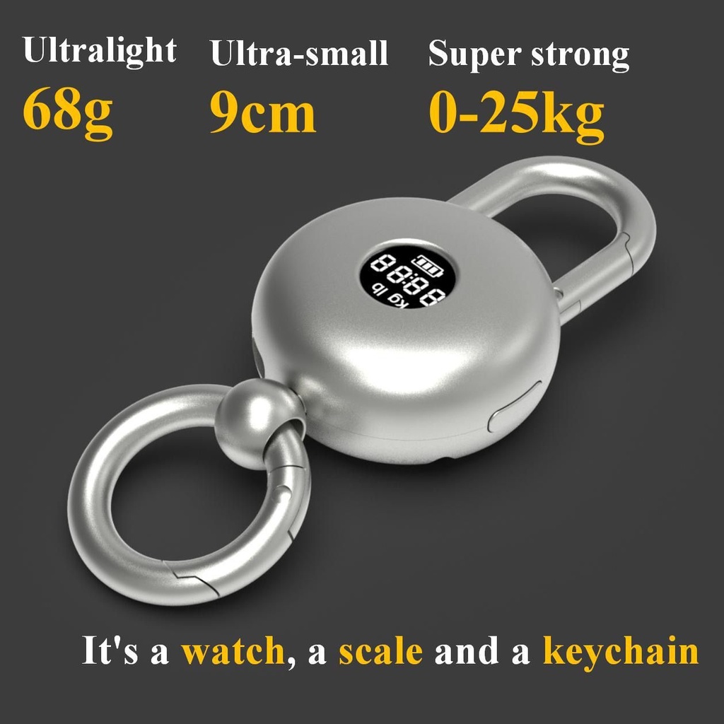 Keychain Digital Scale Compact Metal Design with Watch and LCD Display