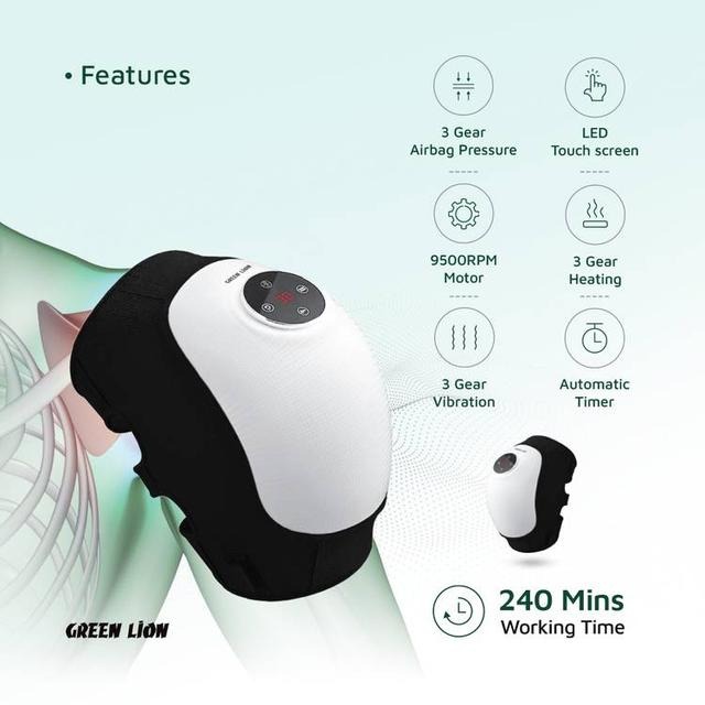 Green Lion Joint Massager 9500RPM Motor 3 Therapy Modes Heating & Vibration 5000mAh Battery 113-131°F Temperature Range |GNJNTMSGWH|