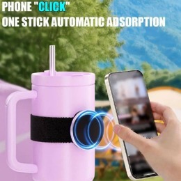 7MD Tumbler Magnetic Phone Holder with 14" Adjustable Strap – Black and Silver |7MD264|